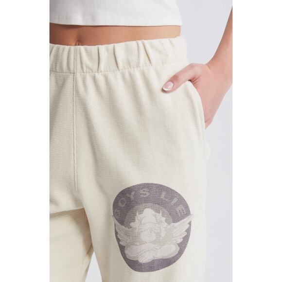BOYS LIE Blindsided Cropped Terry Sweatpants Sand Angel Graphic Size S *altered* - Picture 8 of 8